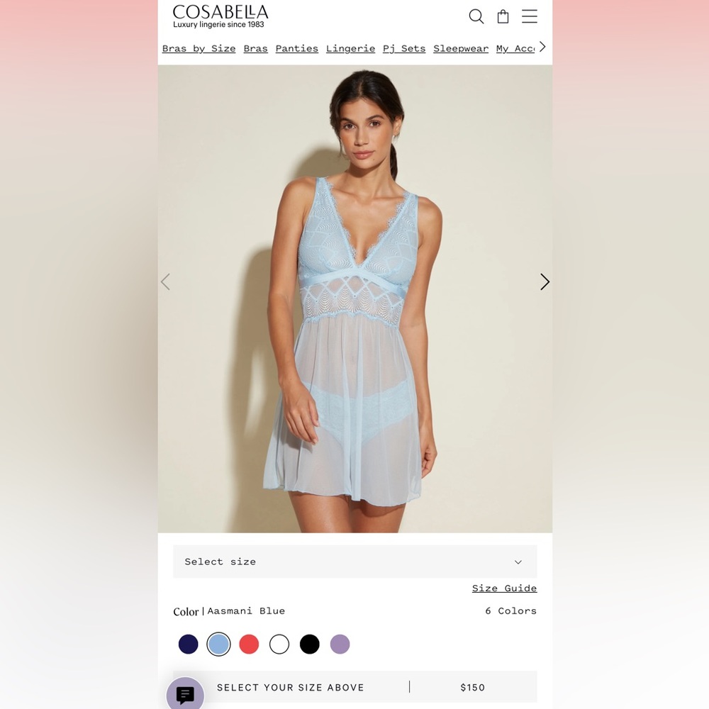 Cosabella Allure Babydoll Top + Thong (Color: Maldives)